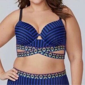 Lane Bryant Cacique | Blue & Black Stripe/Multicolor Boho Bikini Top